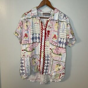 White Closet Elements Blouse Kitchen Lemons Food Shirt Woman Sz M